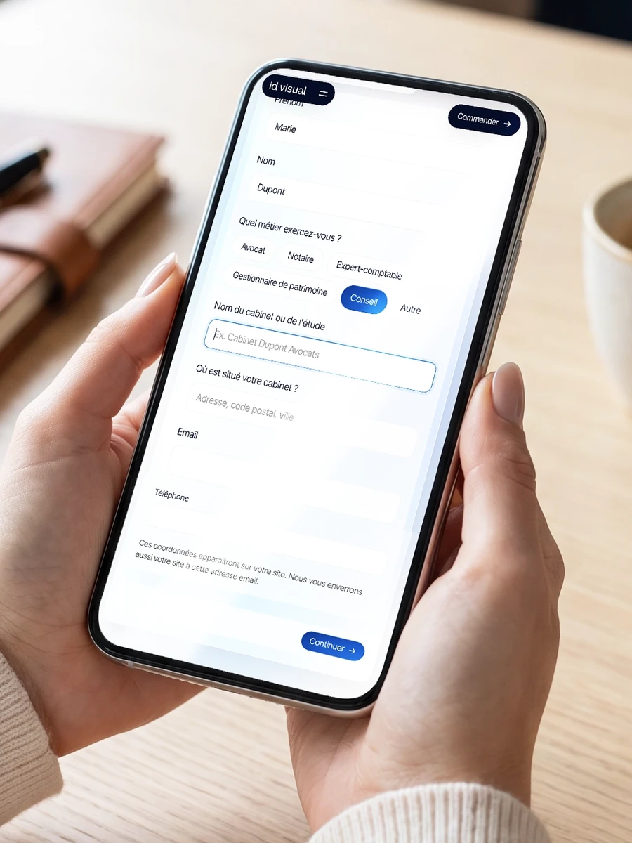 Le questionnaire de commande id visual rempli sur un smartphone